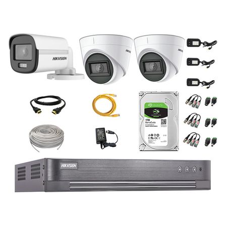 Cámaras Seguridad Kit 03 Hikvision 1080p Full Hd | Colorvu Visión Nocturna a Color + Disco 1tb