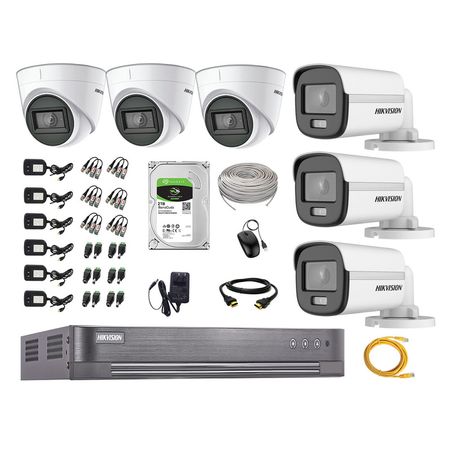 Cámaras Seguridad Kit 06 Hikvision 1080p Full Hd | Colorvu Visión Nocturna a Color + Disco 2tb