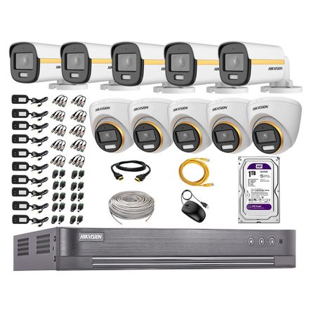 Cámaras Seguridad Kit 10 Hikvision Full Hd 1080p | Colorvu Visión Nocturna a Color + Disco 1tb