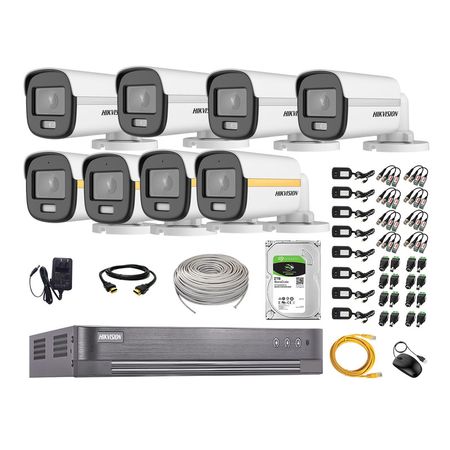 Cámaras Seguridad Exterior Tubo Kit 8 1080p Colorvu Visión Nocturna a Color + Disco 2tb