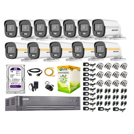 Cámaras Seguridad Exterior Tubo Kit 12 1080p Colorvu Visión Nocturna a Color + Disco 1tb