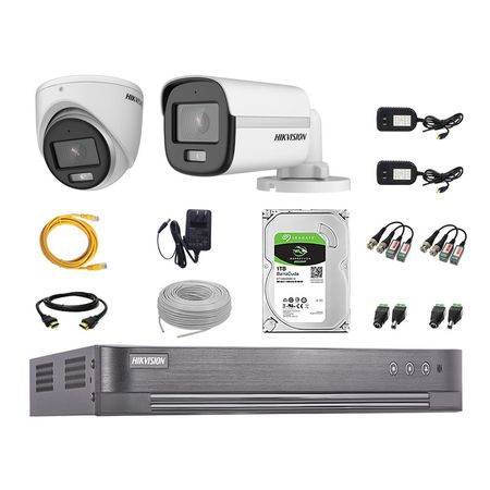 Cámaras Seguridad Kit 2 Hikvision 5mp + Disco 1tb Colorvu Vision Nocturna a Color