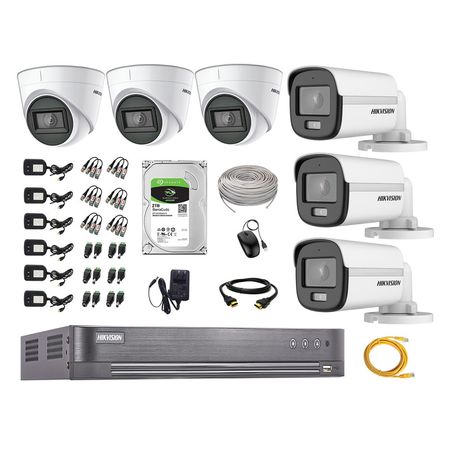 Kit 6 Cámaras Seguridad Hikvision 5mp + Disco 2tb Colorvu Vision Nocturna a Color