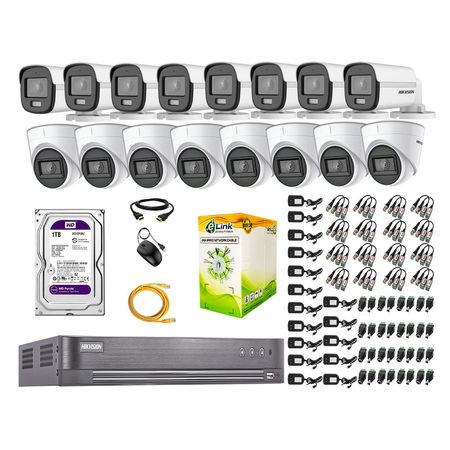 Kit 16 Cámaras Seguridad Hikvision 5mp Disco 1tb Colorvu Vision Nocturna a Color