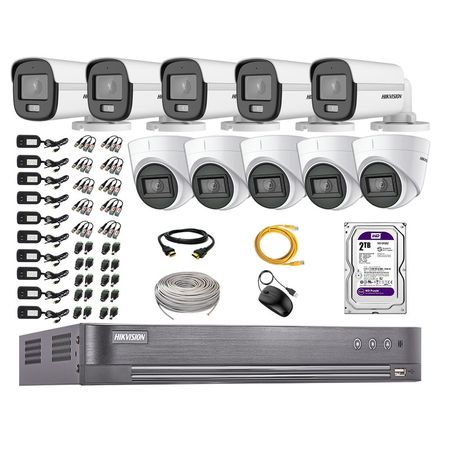 Kit 10 Cámaras Seguridad Hikvision 5mp Disco 2tb Colorvu Vision Nocturna a Color