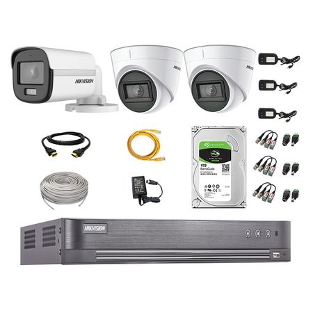 Kit 3 Cámaras Seguridad Hikvision 5mp Disco 1tb Colorvu Vision Nocturna a Color