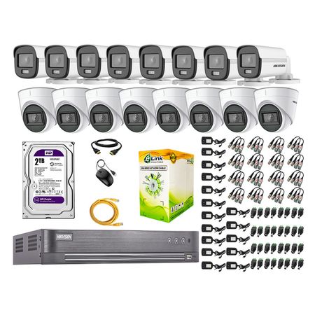 Cámaras Seguridad Kit 16 Hikvision 5mp Disco 2tb Colorvu Vision Nocturna a Color