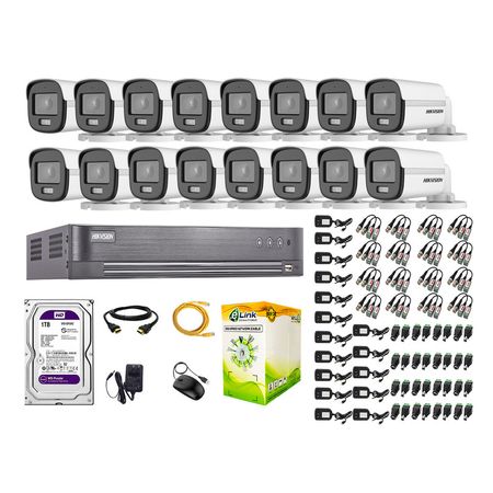 Cámaras Seguridad Exterior Kit 16 Hikvision 5mp + Disco 1tb Colorvu Vision Nocturna a Color