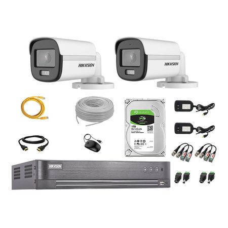 Cámaras Seguridad Exterior Kit 2 Hikvision 5mp + Disco 1tb Colorvu Vision Nocturna a Color