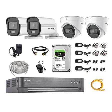 Kit 4 Cámaras Seguridad Hikvision 5mp + Disco 2tb Colorvu Vision Nocturna a Color