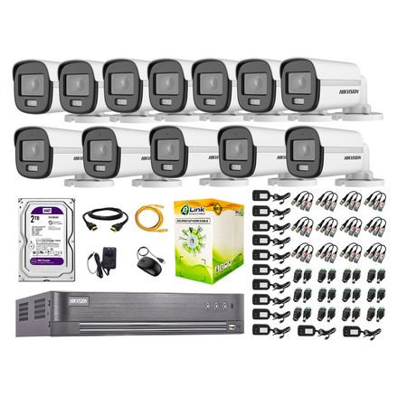 Cámaras Seguridad Exterior Kit 12 Hikvision 5mp + Disco 2tb Colorvu Vision Nocturna a Color