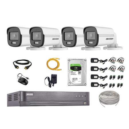 Cámaras Seguridad Exterior Kit 4 Hikvision 5mp + Disco 2tb Colorvu Vision Nocturna a Color