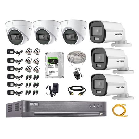 Kit 6 Cámaras Seguridad Hikvision 5mp + Disco 1tb Colorvu Vision Nocturna a Color