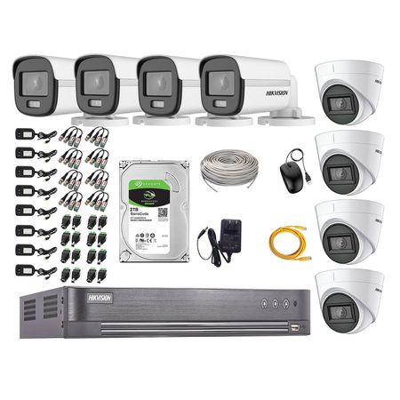 Cámaras Seguridad Kit 8 Hikvision 5mp + Disco 2tb Colorvu Vision Nocturna a Color