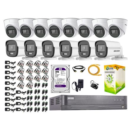 Cámaras Seguridad Kit 14 Hikvision 5mp Disco 2tb Colorvu Vision Nocturna a Color