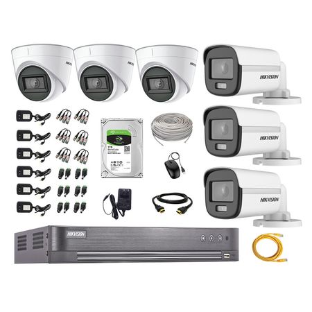 Cámaras Seguridad Kit 6 Hikvision 5mp + Disco 1tb Colorvu Vision Nocturna a Color