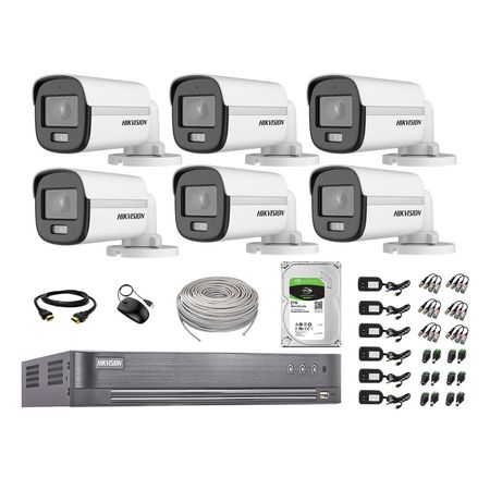 Cámaras Seguridad Exterior Kit 6 Hikvision 5mp + Disco 2tb Colorvu Vision Nocturna a Color