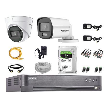 Cámaras Seguridad Kit 2 Hikvision 5mp Disco 1tb Colorvu Vision Nocturna a Color