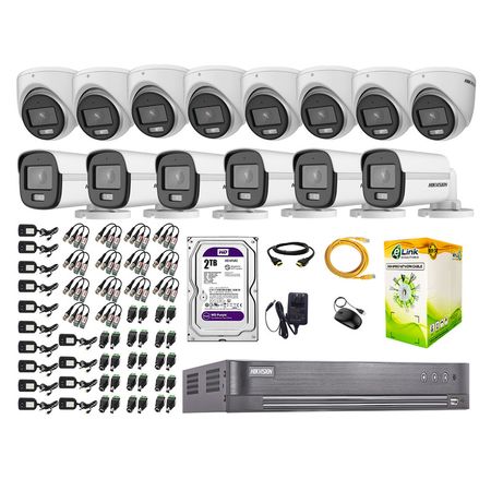 Cámaras Seguridad Hikvision Kit 14 5mp Disco 2tb Colorvu Vision Nocturna a Color