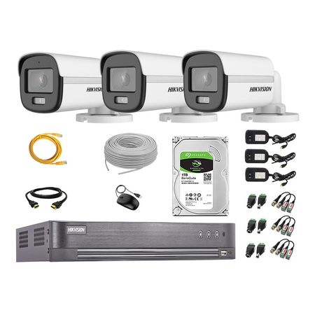 Cámaras Seguridad Exterior Kit 3 Hikvision 5mp + Disco 1tb Colorvu Vision Nocturna a Color