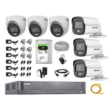 Cámaras Seguridad Hikvision Kit 6 5mp + Disco 2tb Colorvu Vision Nocturna a Color