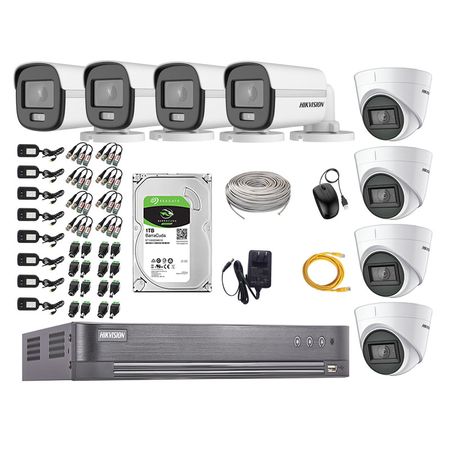 Cámaras Seguridad Kit 8 Hikvision 5mp + Disco 1tb Colorvu Vision Nocturna a Color