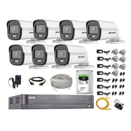 Cámaras Seguridad Exterior Kit 7 Hikvision 5mp + Disco 2tb Colorvu Vision Nocturna a Color