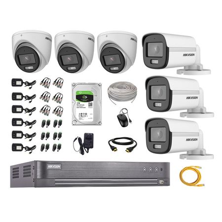 Cámaras Seguridad Hikvision Kit 6 5mp + Disco 1tb Colorvu Vision Nocturna a Color