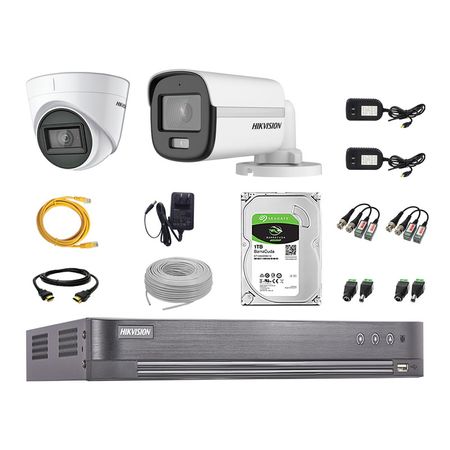 Kit 2 Cámaras Seguridad Hikvision 5mp Disco 1tb Colorvu Vision Nocturna a Color