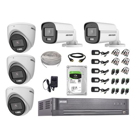 Cámaras Seguridad Hikvision Kit 5 5mp + Disco 1tb Colorvu Vision Nocturna a Color