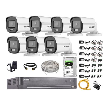 Cámaras Seguridad Exterior Kit 7 Hikvision 5mp + Disco 1tb Colorvu Vision Nocturna a Color