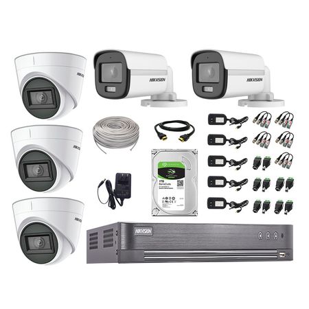 Kit 5 Cámaras Seguridad Hikvision 5mp + Disco 1tb Colorvu Vision Nocturna a Color