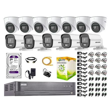 Cámaras Seguridad Kit 12 Hikvision 5mp Disco 2tb Colorvu Vision Nocturna a Color