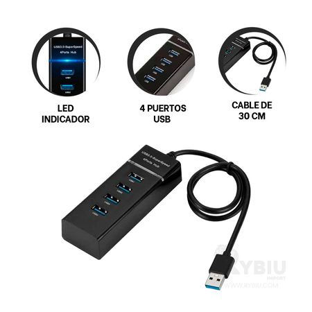 Hub USB 3.0 de 4 Puertos Negro