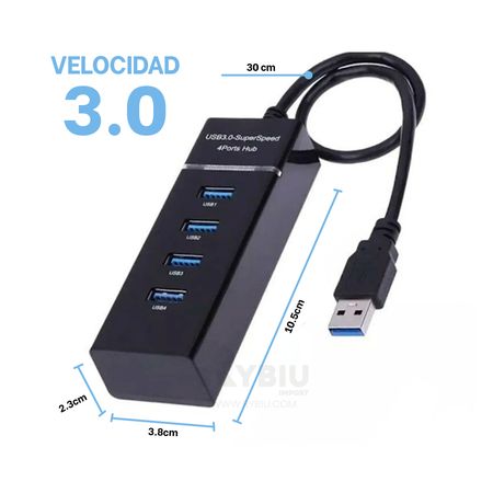 Hub 4 Puertos USB Indicador Led Super Speed Negro
