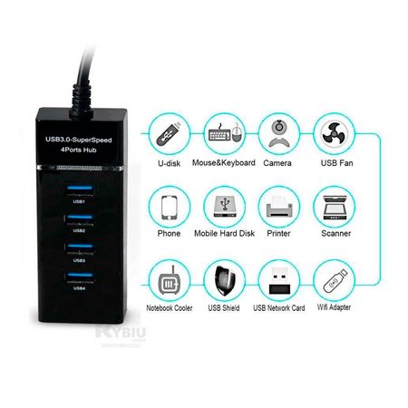 Puerto Hub Extensor USB 3.0 Negro