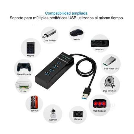 Hub Conector USB a 4 Puertos Negro