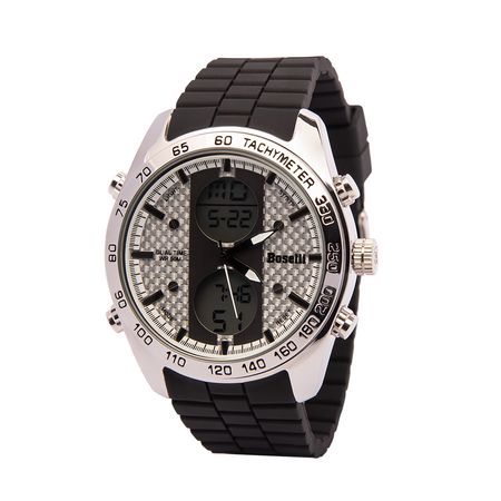 Reloj Boselli B165 Acuático Doble Hora Color Plateado con Negro