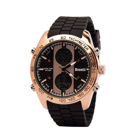 Reloj Boselli B165 Acuático Doble Hora Color Negro con Dorado