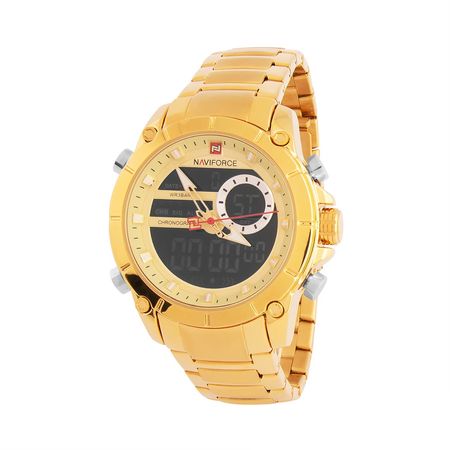 Reloj Naviforce NF9163M Acuático Doble hora Color Oro