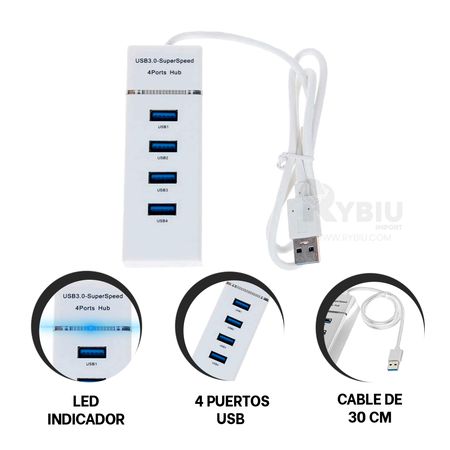 Hub USB 3.0 de 4 Puertos Blanco