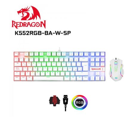 Teclado kit Gaming Redragon Essentials kumara+griffin white RGB