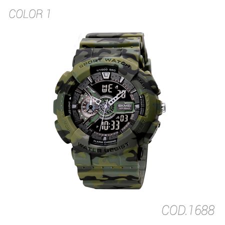 Reloj Skmei 1688 Acuático Doble Hora Color Verde militar