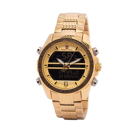 Reloj Naviforce NF9195 Acuático Doble hora Color Dorado