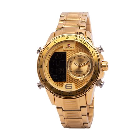 Reloj Naviforce NF9199 Acuático Doble hora Color Dorado