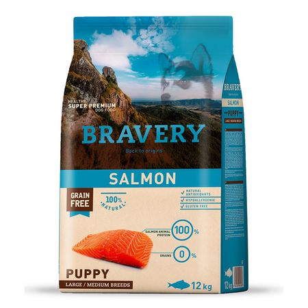 Comida para Perro Cachorro Razas Grandes Bravery Libre de Grano Salmón 12kg