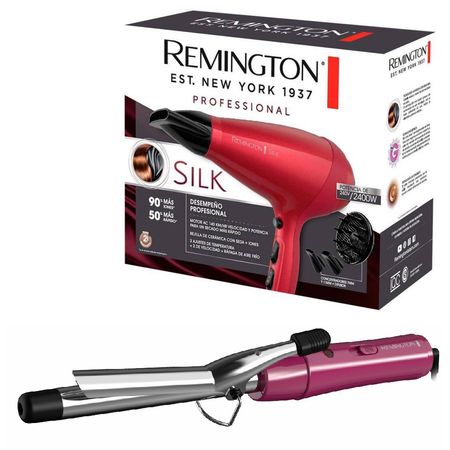Combo Remington Rizador Chrome Curls + Secadora Remington  Silk AC9096 Combo Remington Rizador Chrome Curls + Secadora Remington Silk AC9096