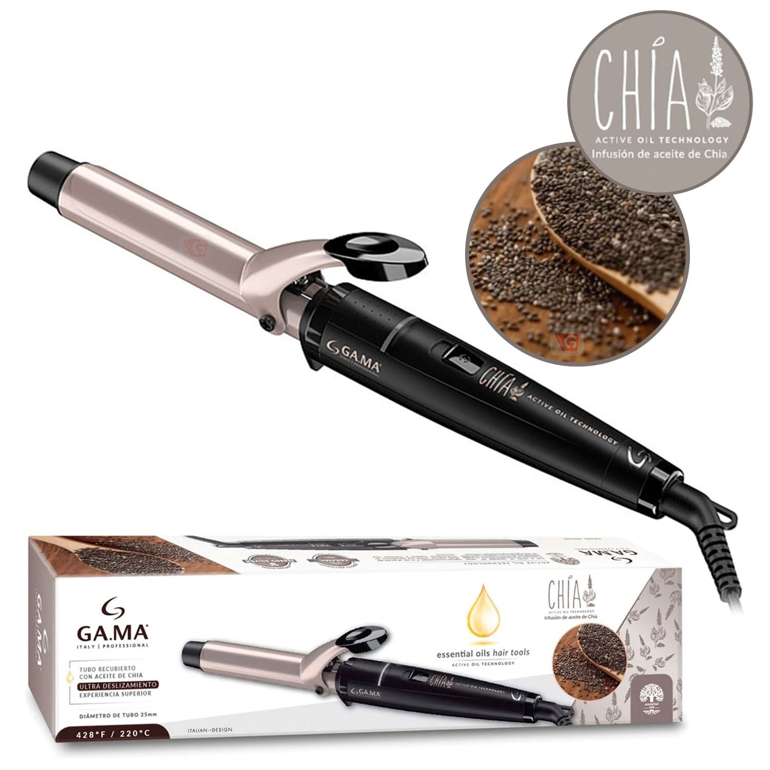 Rizadora de Cabello Gama con Esencia de Chia 25MM