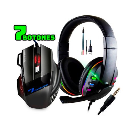 Combo Gamer Mouse Gamer 7 botones + Audifono RGB con adaptador PC PS4