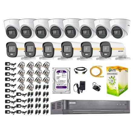 Cámaras Seguridad Hikvision Kit 14 Full Hd 1080p | Colorvu Visión Nocturna a Color + Disco 1tb